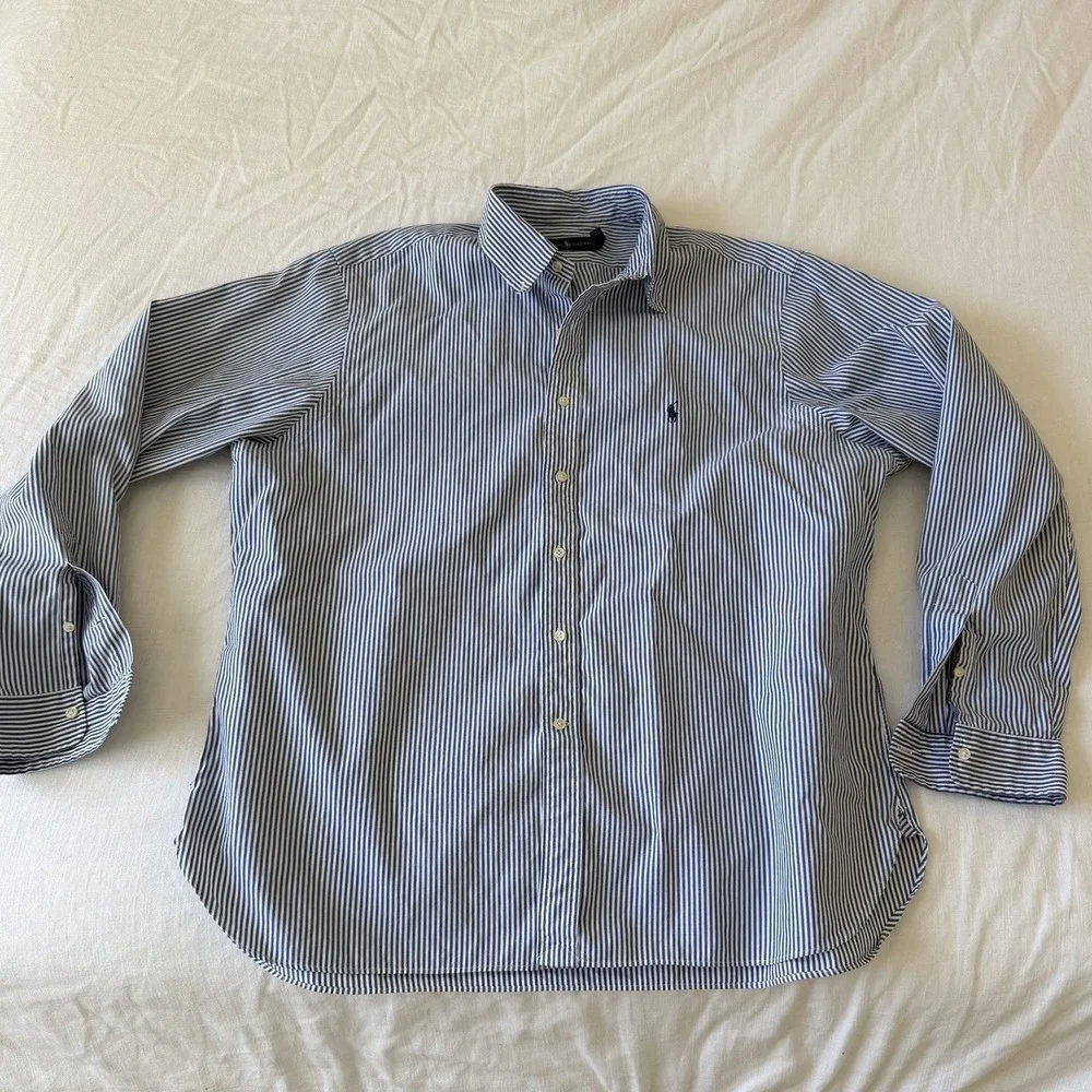 Ralph Lauren Men's Striped Cotton Button Down Shirt Sz 18/46 Blue Long Sleeve